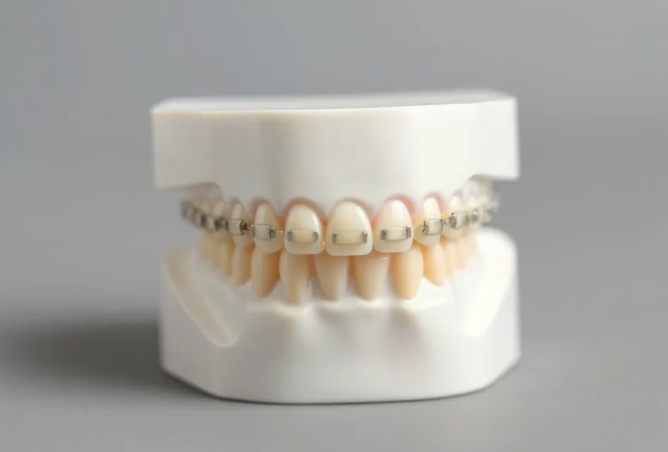 Brackets cerámicos sobre un modelo de escayola.